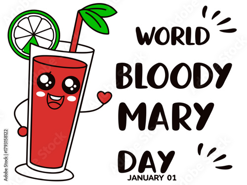 Cute Cartoon Bloody Mary Cocktail Celebrating World Bloody Mary Day on January First cheerful