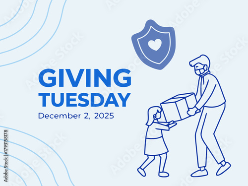Giving Tuesday 2025 Father and Daughter Donate with Mask Shield Symbolizing Protection and Care