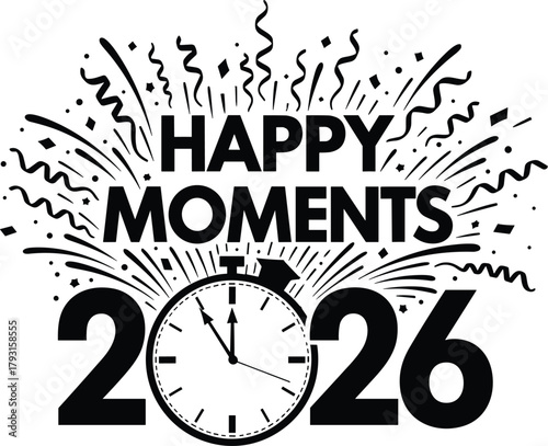 Happy moments 2026 new year s eve celebration with clock and confetti