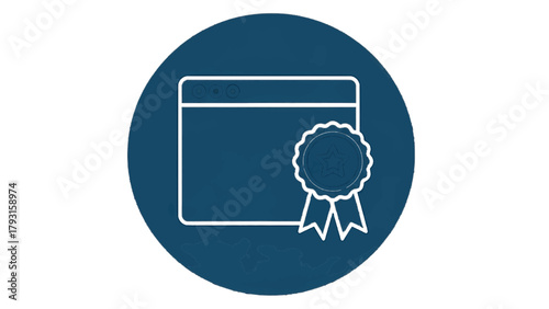 Vector illustration of web browser window icon with a ribbon award, symbol for website quality and achievement on a transparent background