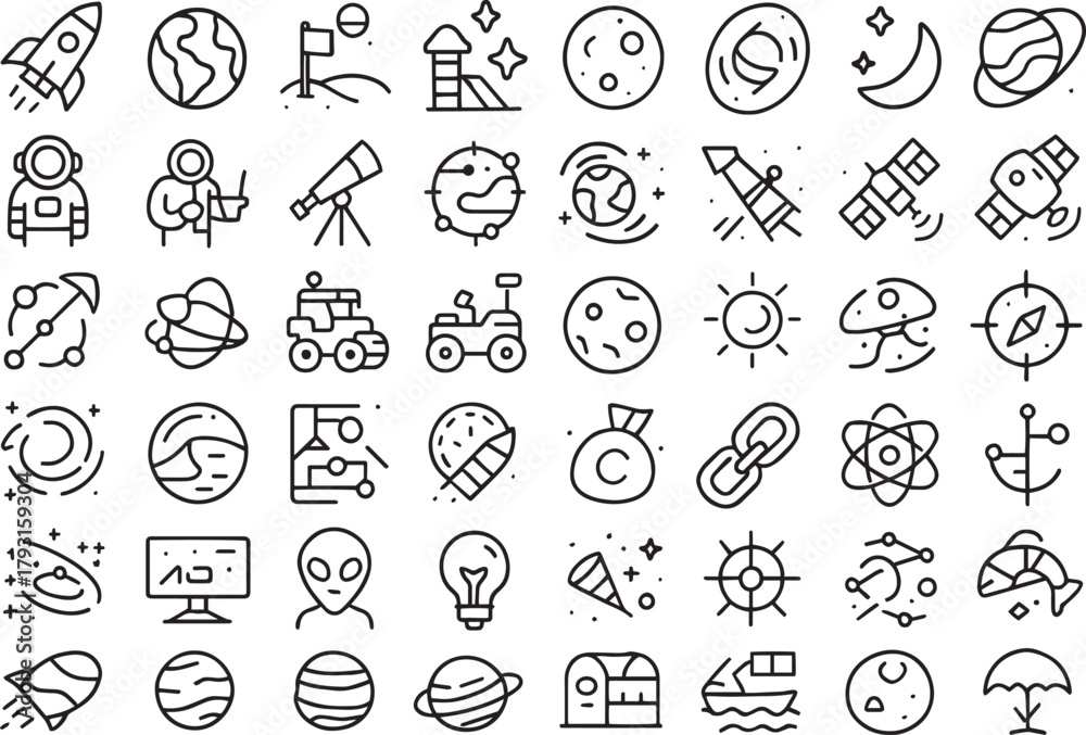 Fototapeta premium Set of space icons in modern line style