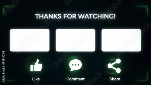 Dynamic End Screen Animation with Call to Action and Sleek Glowing Design for Video Platforms End Screen Animation