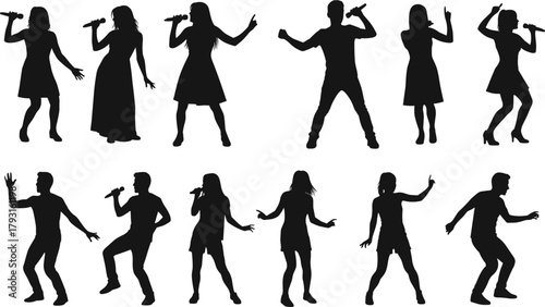 Silhouette singers with microphones performing