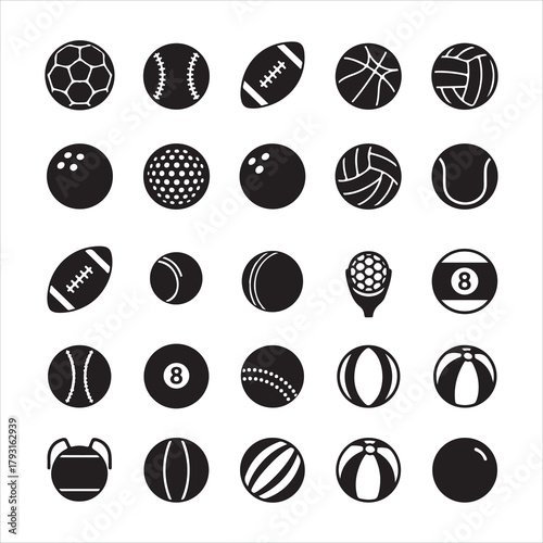 Black and white seamless vector pattern set of food, fruit, and sport icons for wallpaper design and decoration