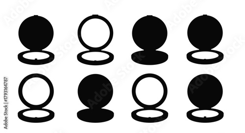 A set of black and white shapes arranged in a grid pattern