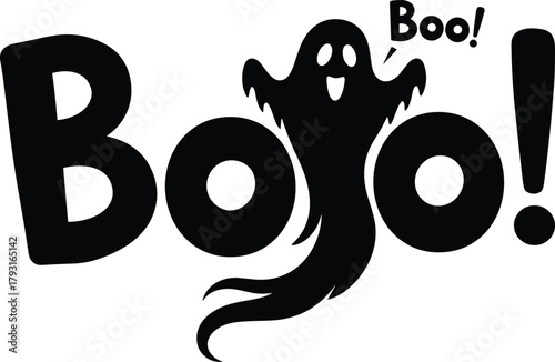 Spooky black ghost with boo text for halloween fun