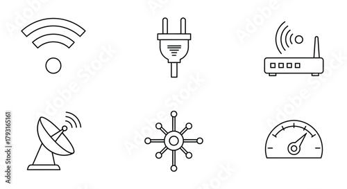 Line art icons representing various wireless and connectivity technologies