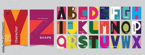 Colorful Alphabet Poster Vector Set with Modern Typography and Abstract Letter Shapes in Minimal Geometric Layouts for Graphic Design and Branding
