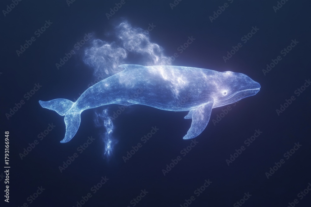 Naklejka premium Majestic underwater whales in blue ocean glow communication scene