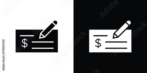 Money check icon vector graphics. filled vector sign, Symbol illustration.