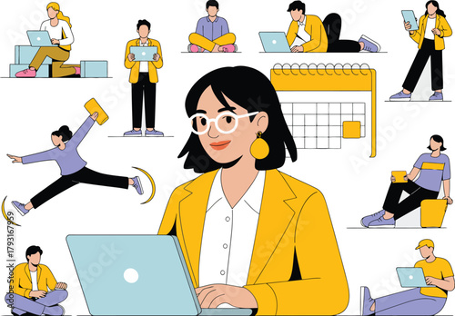 Diverse group of people working remotely using technology for communication and collaboration