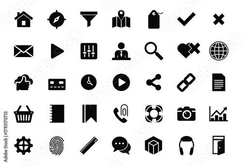 Collection of black glyph icons