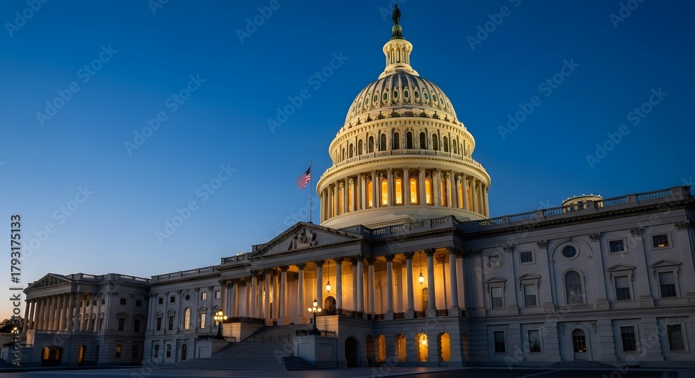 Fototapeta premium United States Capitol Building Illuminated at Twilight Low Angle