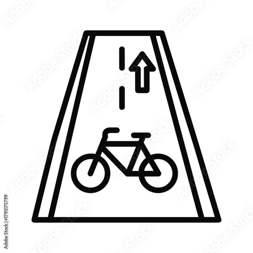 Simple line drawing of a bicycle lane on a road with a bicycle symbol