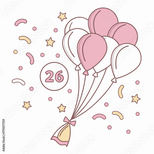Bunch Of Balloons With Number 26 And Confetti helium balloons