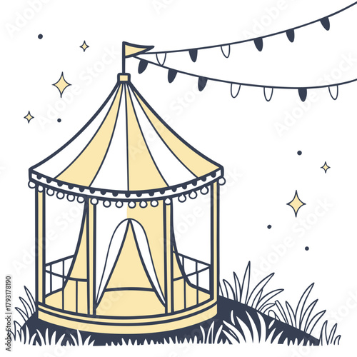 Striped Tent with Festive Lights and Stars circus festival