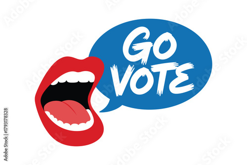 A stylized mouth speaks 'Go Vote' in a speech bubble.