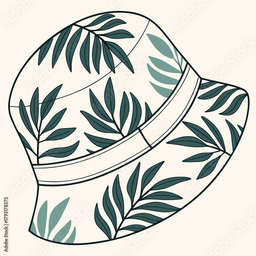 Bucket Hat with Green Leaf Pattern headwear fashion