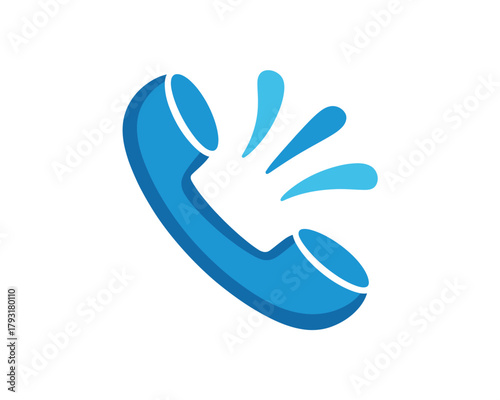 Blue telephone handset icon with sound waves indicating a call