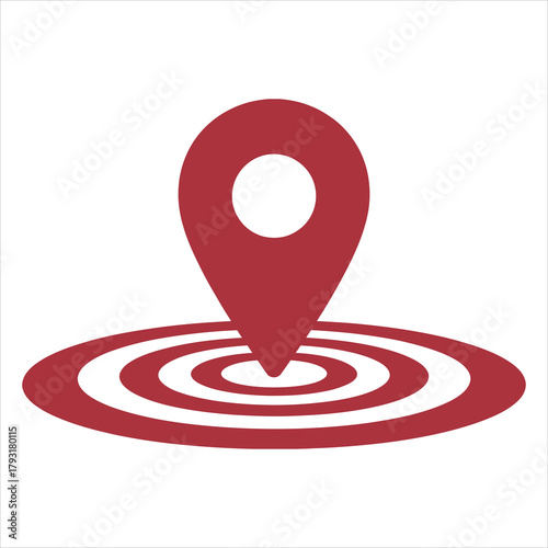 A map pinpoints exact location on a target, colored in a maroon theme