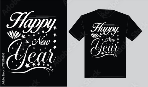 Print ready typography happy new year t-shirt design 2026