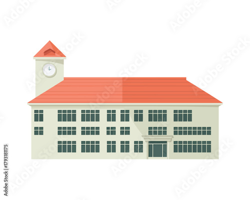 Classic building with a prominent clock tower and red roof