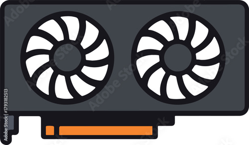 Dual-fan graphics processing unit (GPU) card, flat technology vector illustration