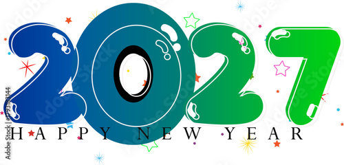 Happy New Year 2027 Celebration Graphic with Colorful Balloon Numbers
