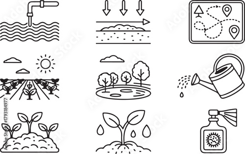 Gardening and Agriculture Icons Cultivating and Managing Resources