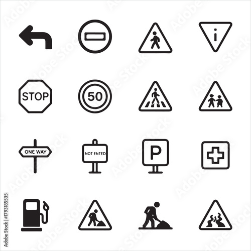 Road and traffic signs set vector illustration