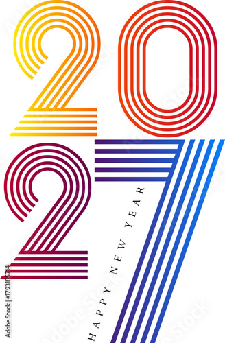 Happy New Year 2027 Colorful Striped Design on White Background