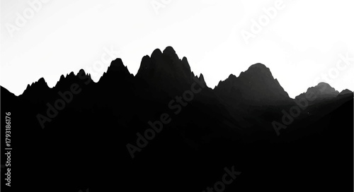 Mountain Range Silhouette on White Background

