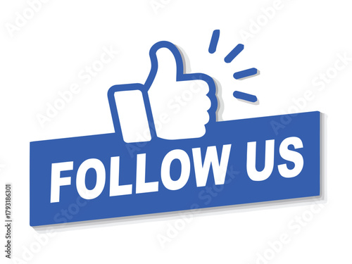 follow us, thumbs up, like, social media, icon, button, symbol, gesture, approval, agreement, endorsement, popularity, engagement, communication, networking, online, web, digital, graphic, design, vec
