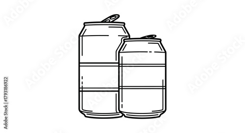 Illustration of two aluminum cans, one taller and one shorter, both unopened, depicted in a simple line drawing style.