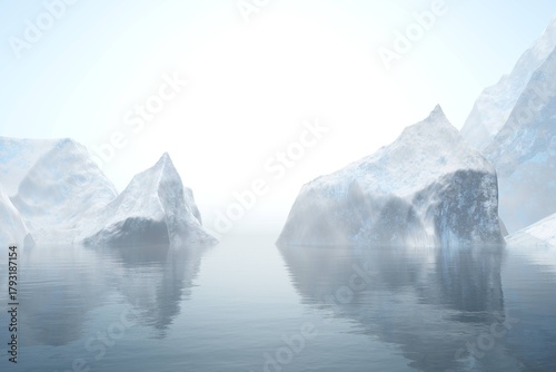 Wallpaper Mural Icebergs. Glacier in the sea, ice and sunset, 3D rendering Torontodigital.ca