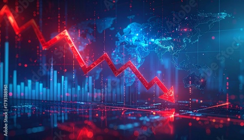 Economical crisis concept. Spread in the world, economy is down. 3d illustration