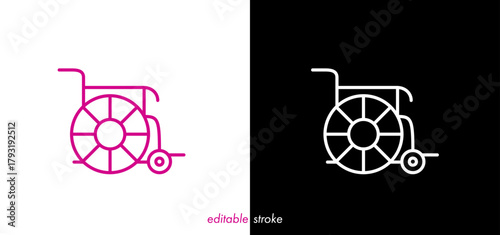 Wheelchair icon illustration. Editable stroke medical chair, wheel chair vector design to use for healthcare, healthy lifestyle, medical laboratory, hospital project.