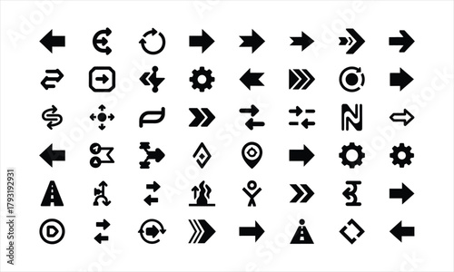 Dynamic collection of diverse arrow and direction icons for modern navigation, choice, and progress in digital design and UI applications.