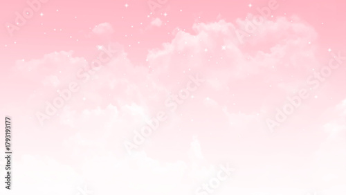 Pink sky with white clouds. valentine's day sweet dream background love and happiness. 