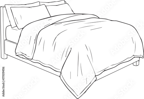 white bed with a pillow line art design