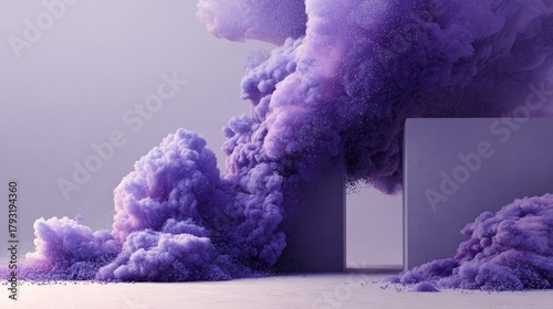 Purple powder smoke cloud, minimalist scene