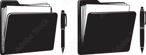 Two open folders with pens silhouette