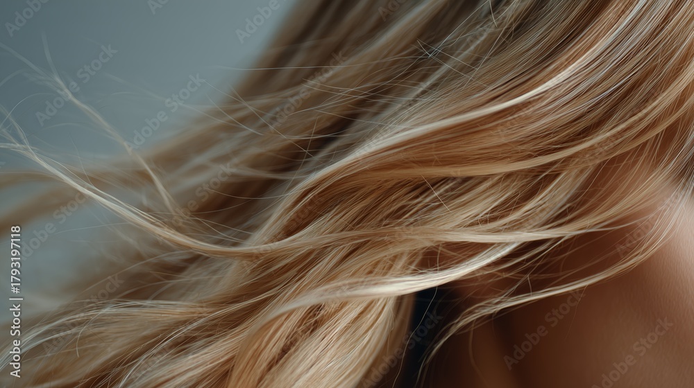 Naklejka premium Flowing strands of long blonde hair softly shimmering in natural light
