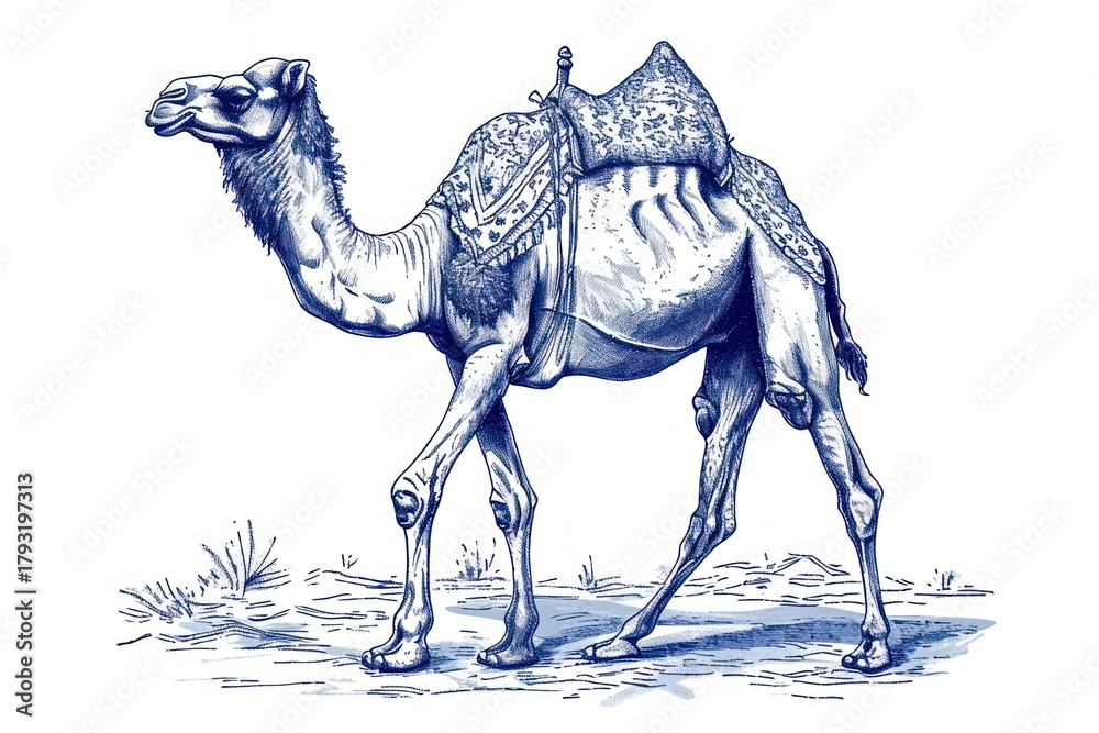 Obraz premium Antique of camel drawing animal mammal.