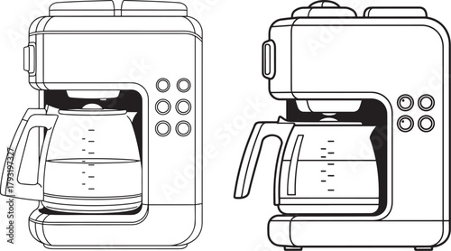 Modern coffee maker silhouette with carafe two views