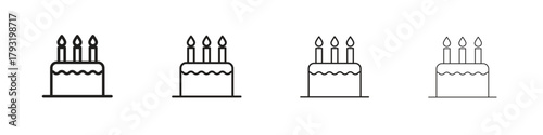 Cake birthday icon set. editable stroke eps 10 vector illustration.
