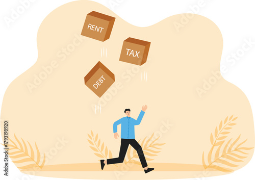 company burden and carrying many big stones with word debt and tax, loan on it Heavy Burden concept,

