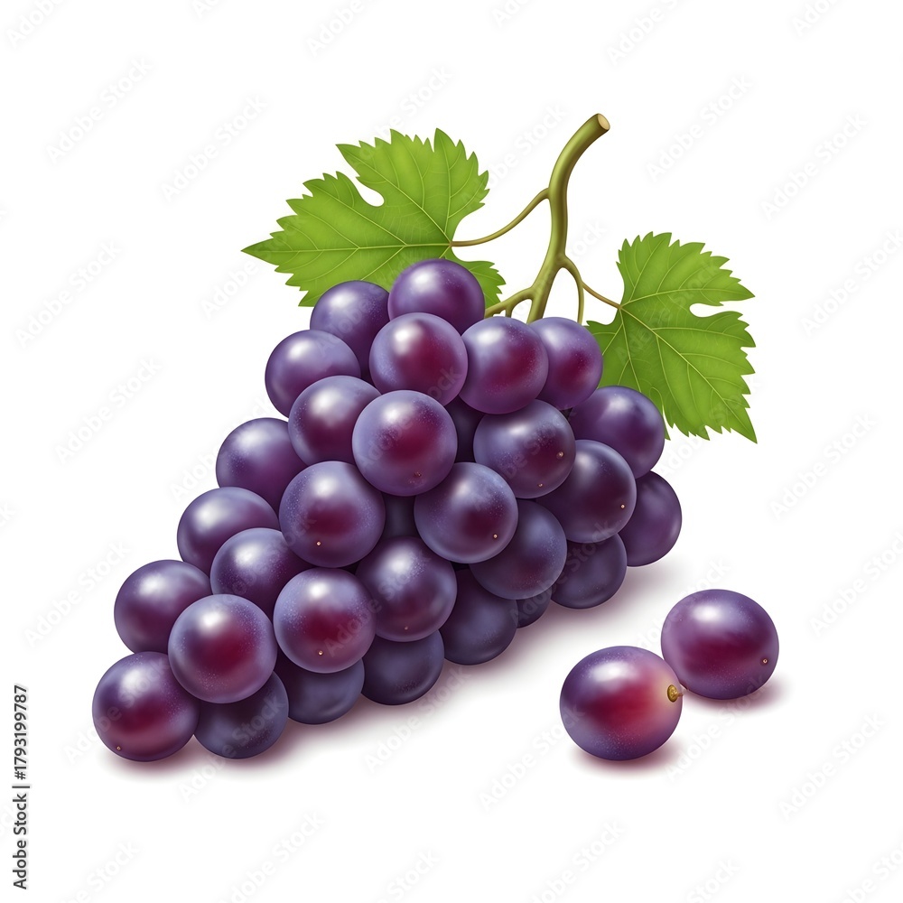 Fototapeta premium A bunch of purple grapes on a white background.