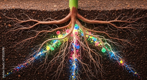 Plant roots with nutrient uptake illustration soil nutrients absorption biology science growth underground environment nature