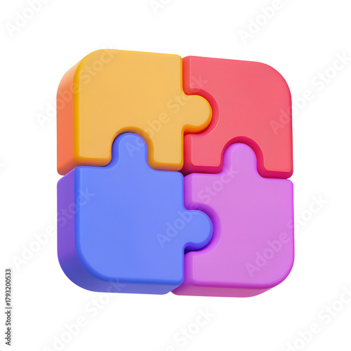 3d minimal jigsaw solved. problem-solving. teamwork collaboration concept. jigsaw puzzle connecting together. 3d illustration.